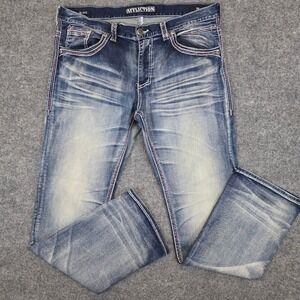 Affliction Blake Jeans Mens 38X35 Blue Fade Wash Denim Straight Goth Rock Y2K